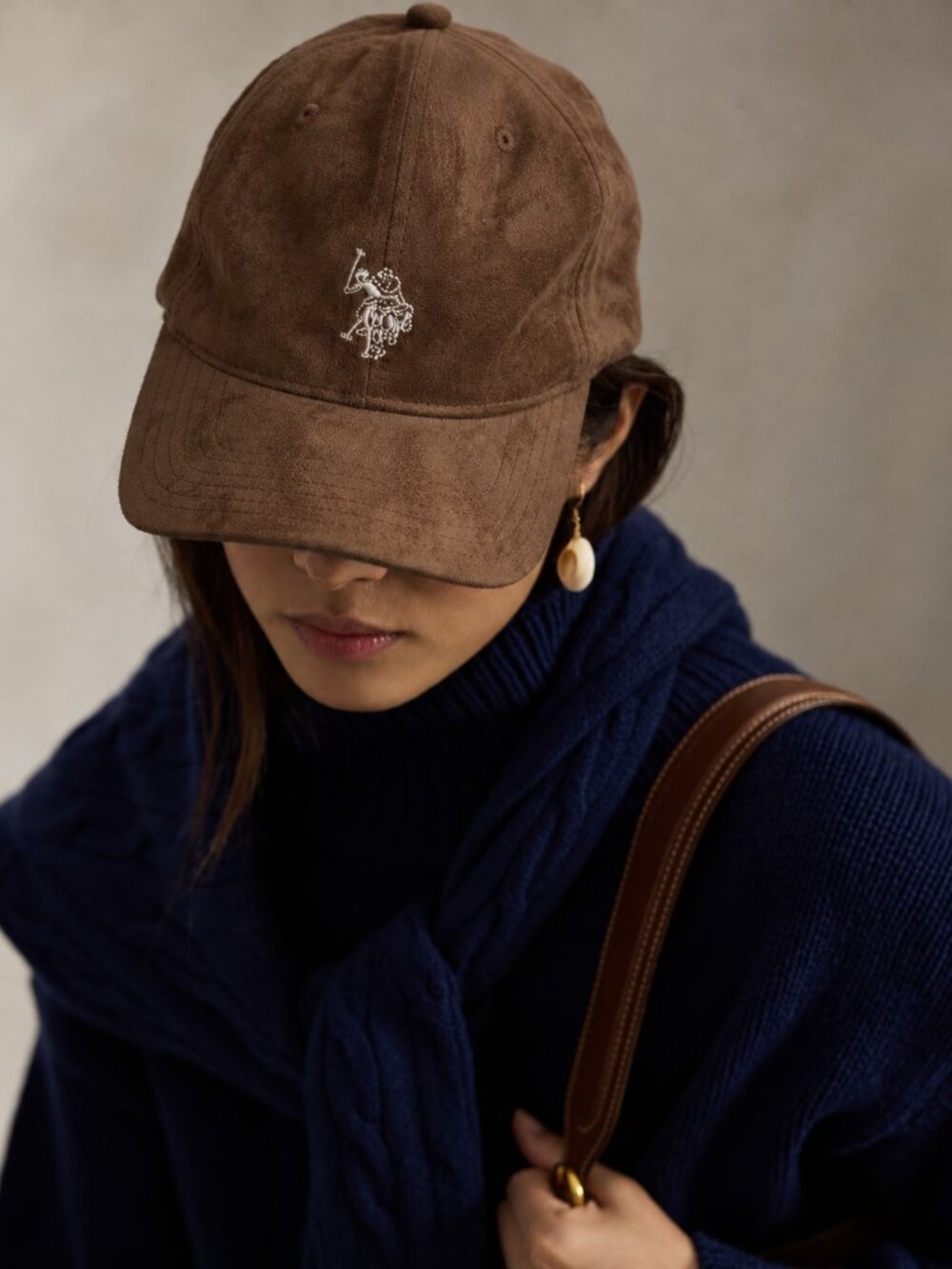Brown Suede U.S. Polo Assn. Cap Adjustable Baseball Hat Silver Buckle